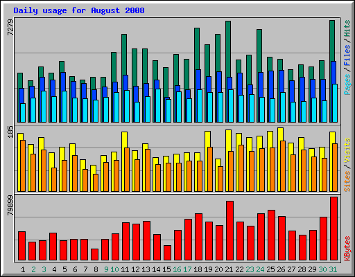 Daily usage for August 2008