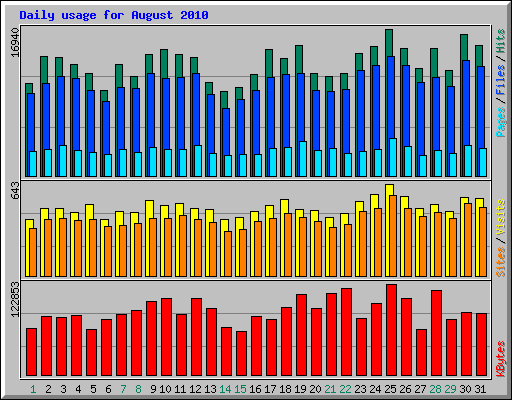 Daily usage for August 2010