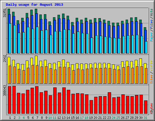 Daily usage for August 2013